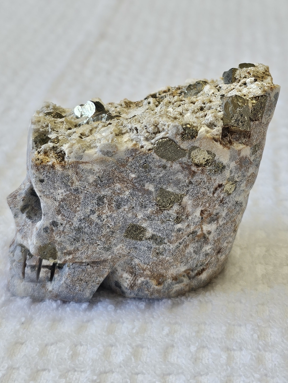 Natural Pyrite/Stone Skull Sculpture - Picture 4 of 12